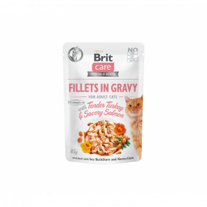 Brit Care Fillets in Gravy Turkey & Salmon konservai katėms 